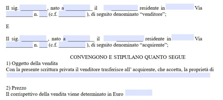 Modulo Vendita Tra Privati Word E Pdf