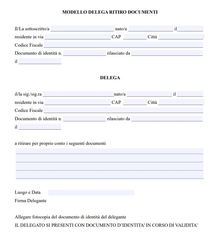 Modello Delega Ritiro Documenti