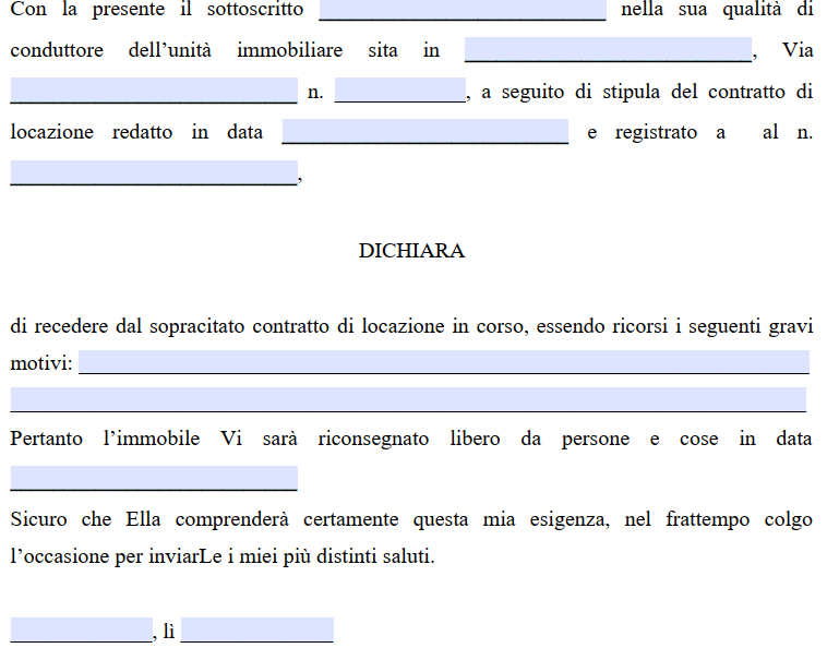 Fac Simile Disdetta Contratto di Locazione