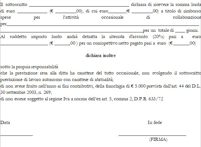 Fac Simile Ricevuta Prestazione Occasionale
