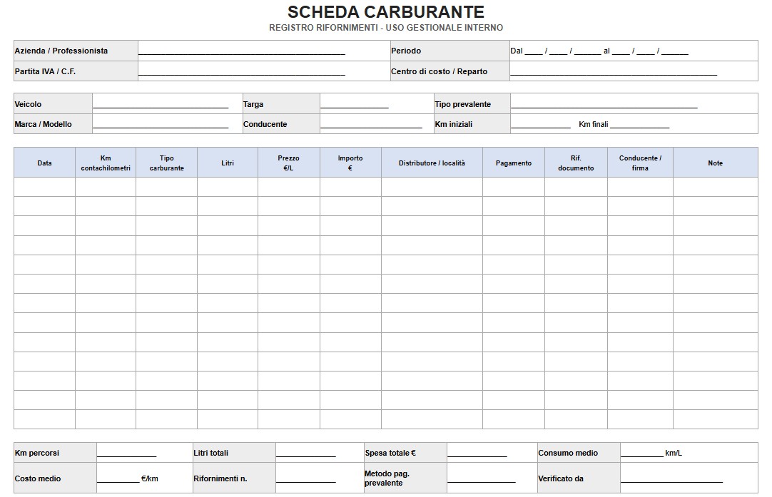 Modello di Scheda Carburante