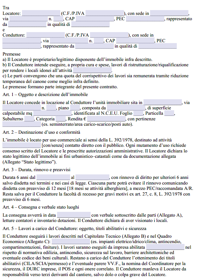 Contratto di Locazione Commerciale