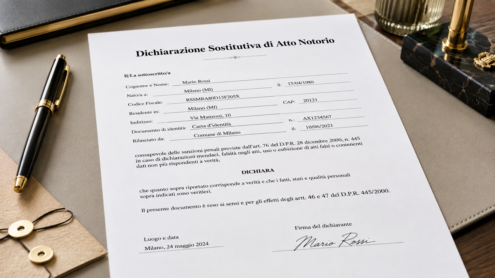 Dichiarazione Sostitutiva di Atto Notorio