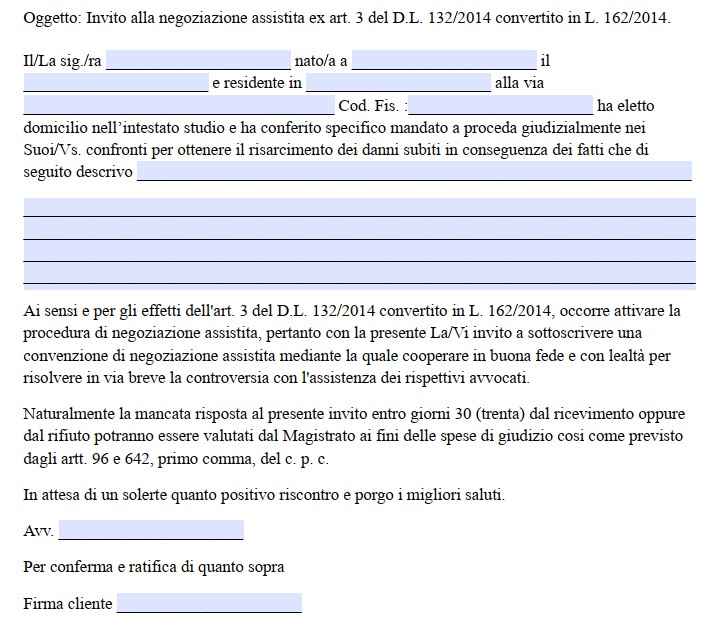 Invito alla Negoziazione Assistita