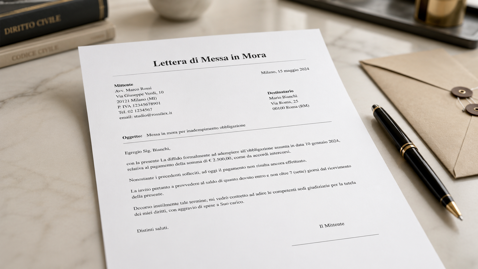 Lettera di Messa in Mora