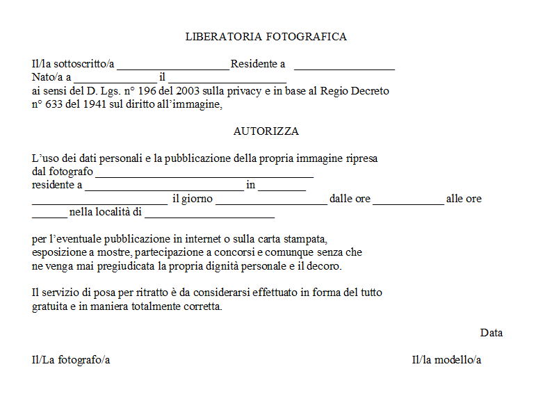 Liberatoria Fotografica