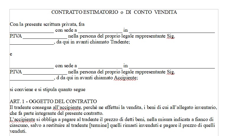 FAC SIMILE CONTRATTO DI CONTO VENDITA WORD E PDF FAC SIMILE CONTRATTO DI CONTO VENDITA WORD E PDF
