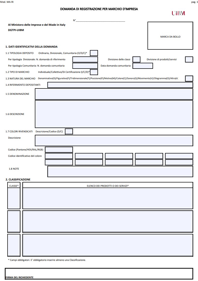 Modulo Richiesta Registrazione Marchio PDF