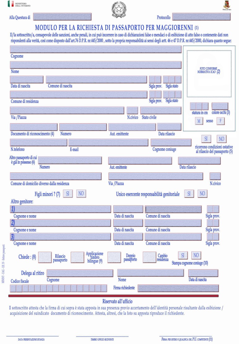 Modulo Richiesta Passaporto PDF