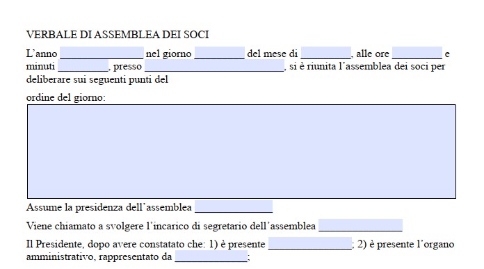 FAC SIMILE VERBALE DI ASSEMBLEA SOCI SRL WORD E PDF