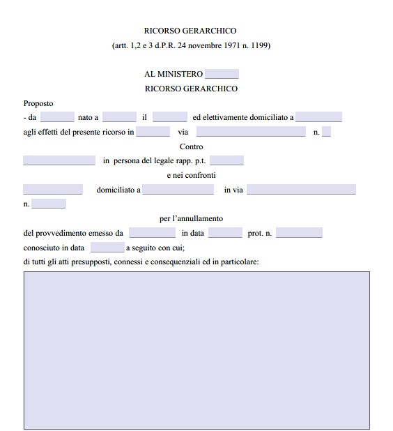FAC SIMILE RICORSO GERARCHICO WORD E PDF