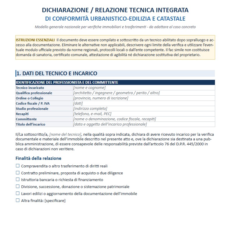 Fac Simile Dichiarazione di Conformità Urbanistica e Catastale Word e PDF