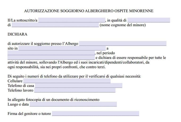 Modulo Autorizzazione Minorenni in Hotel Word e PDF