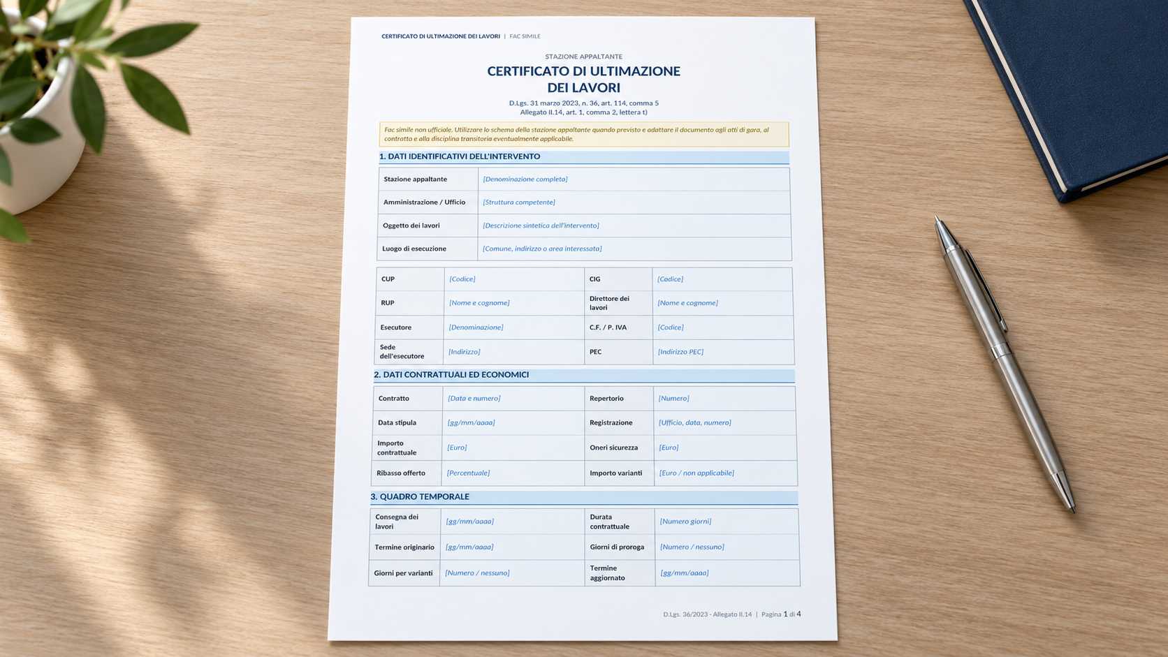 Fac Simile Certificato di Ultimazione dei Lavori