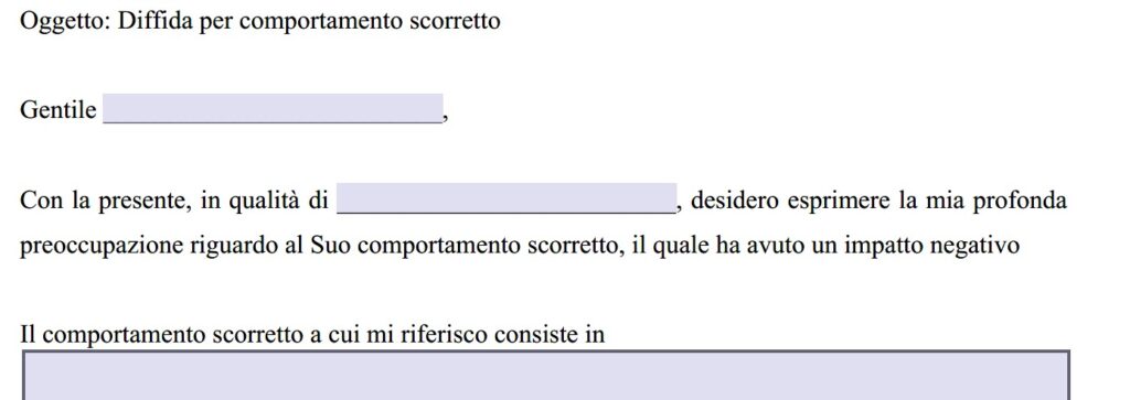 Lettera Di Diffida Per Mobbing Al Datore Di Lavoro Fac Simile Lettera di Diffida per Comportamento Scorretto Word e PDF