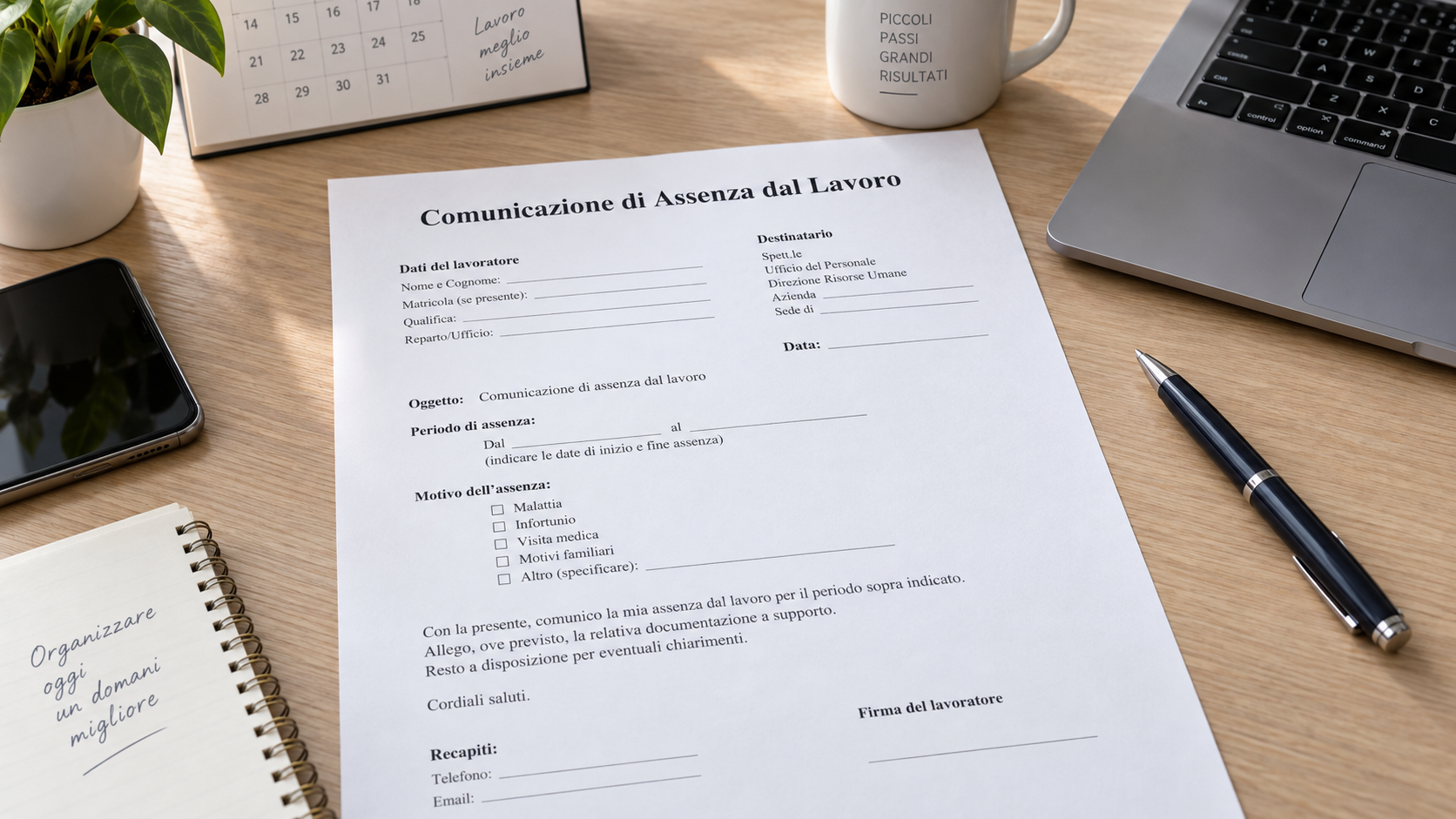 Fac Simile Comunicazione di Assenza dal Lavoro Word e PDF