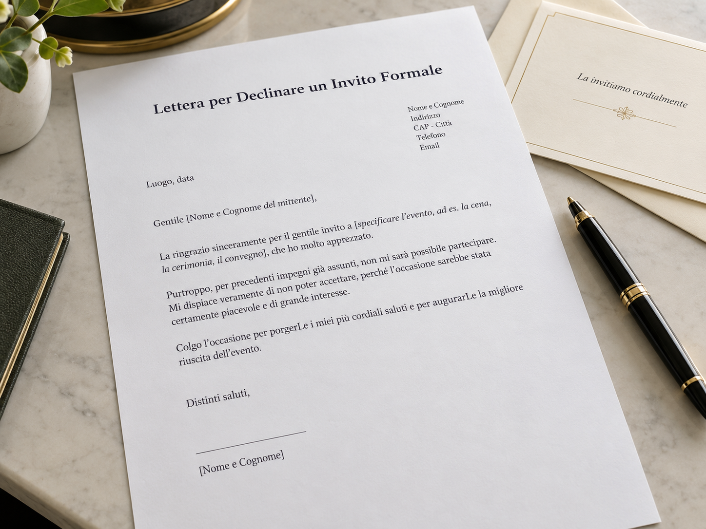 Fac Simile Lettera per Declinare un Invito Formale Word e PDF