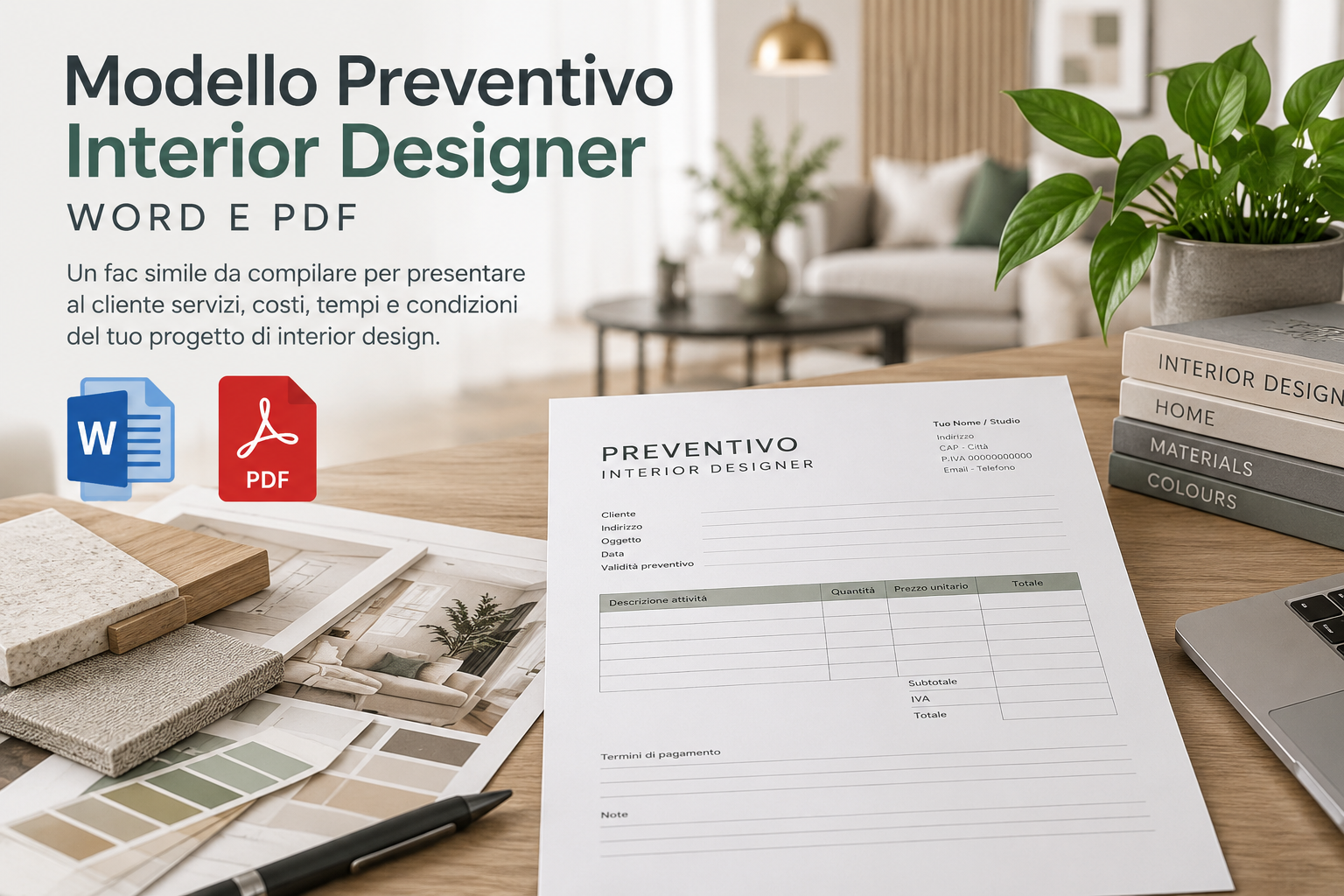 Modello Preventivo Interior Designer Word e PDF