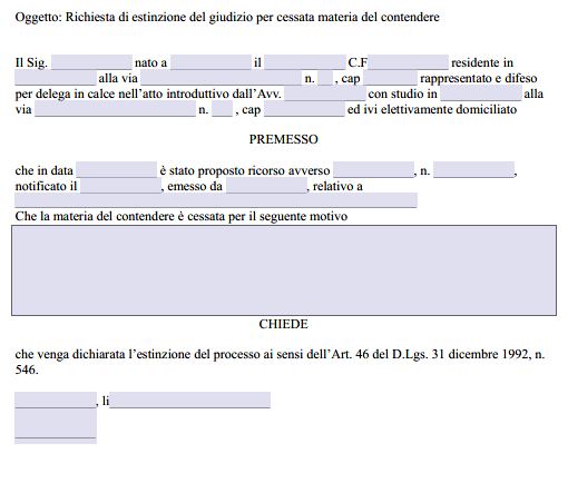 Istanza Cessazione Materia del Contendere