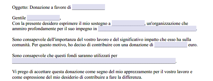 Lettera di Donazione per Associazione