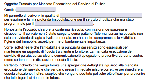 Lettera di Lamentela per Mancata Pulizia