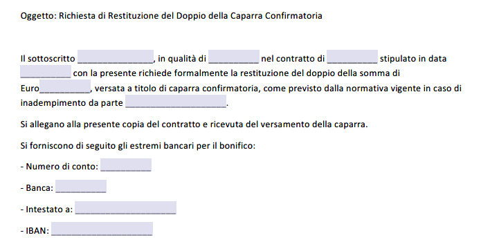 Lettera Restituzione del Doppio della Caparra Confirmatoria