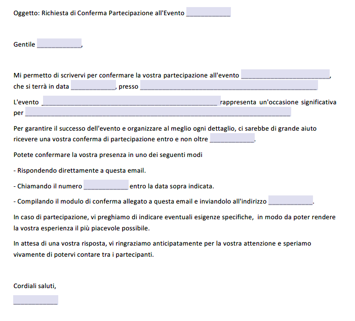 Richiesta conferma partecipazione evento