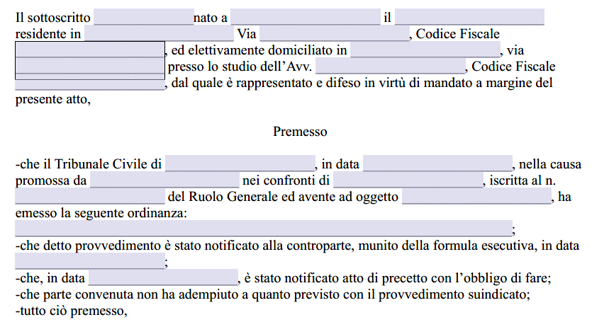 Ricorso per Obbligo di Fare