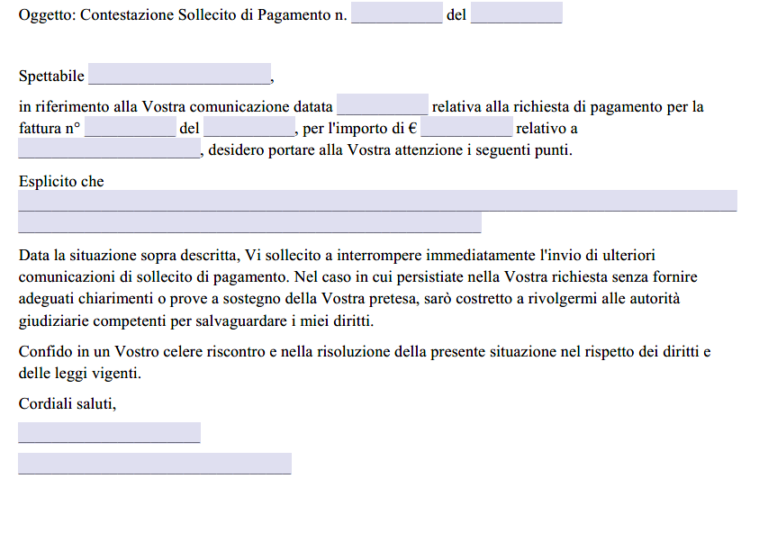 Fac Simile Lettera Di Risposta A Sollecito Di Pagamento Non Dovuto Word ...