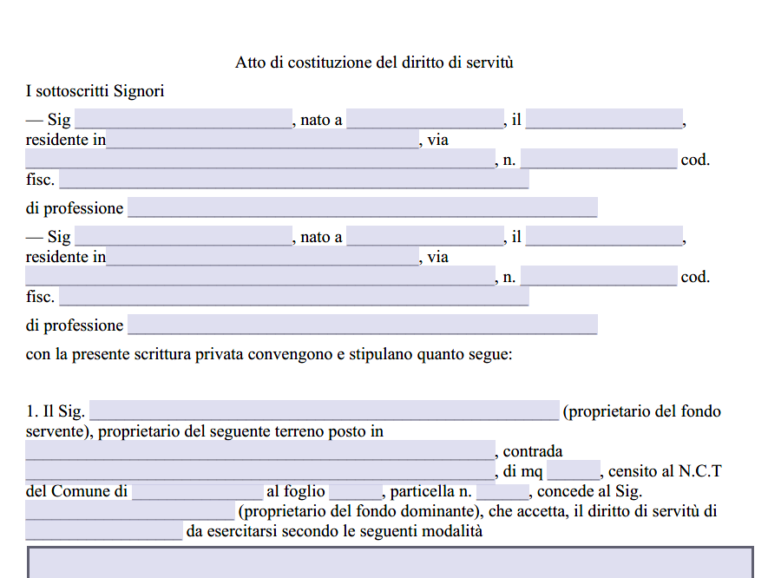 Fac Simile Scrittura Privata Costituzione Servitù di Passaggio Word e PDF