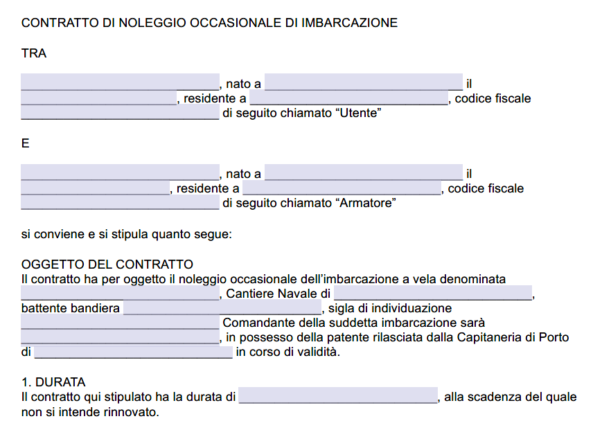 Contratto di noleggio occasionale imbarcazione