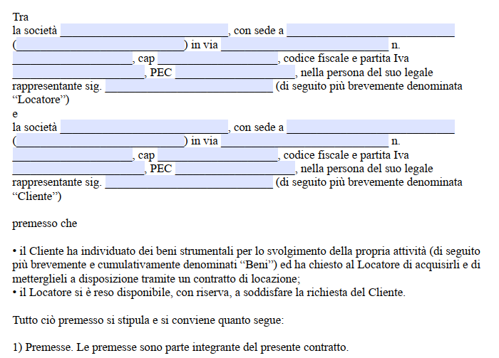 Contratto di Noleggio Attrezzature