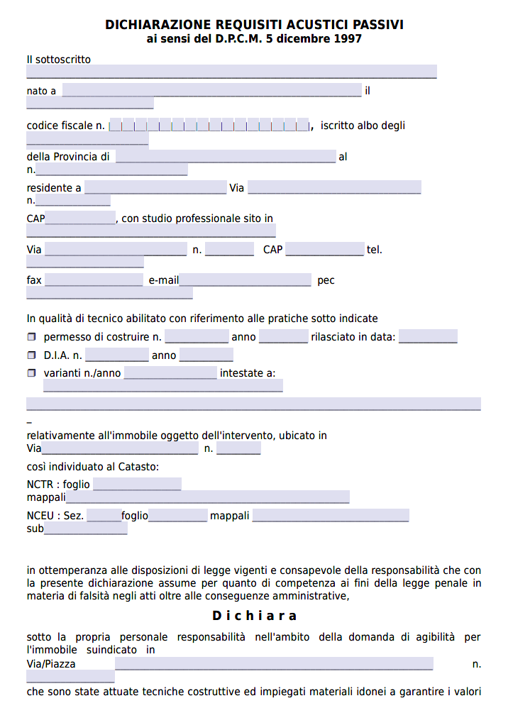 Dichiarazione requisiti acustici passivi