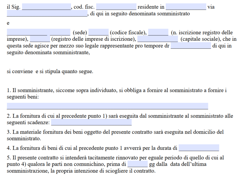 Fac Simile Contratto di Fornitura Word e PDF