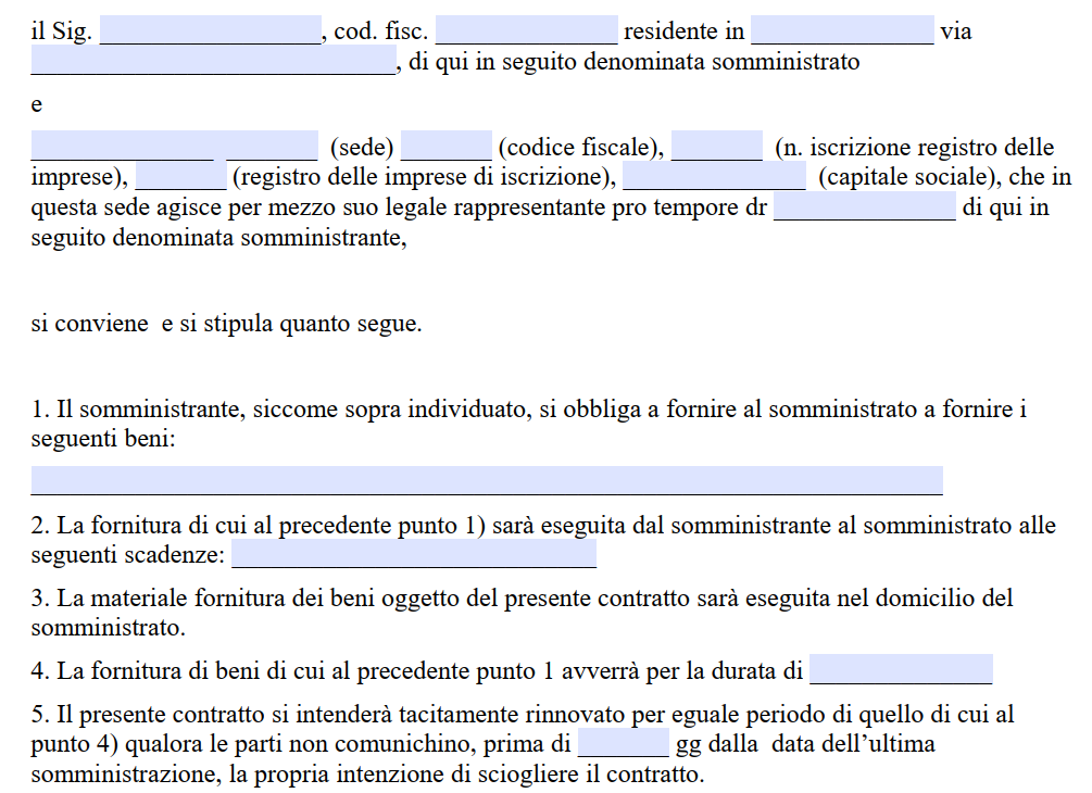 Fac Simile Contratto di Fornitura