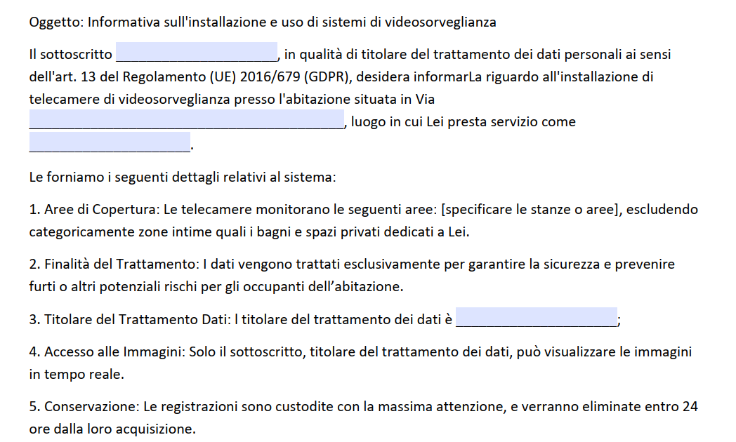 Modulo Consenso Videosorveglianza Colf