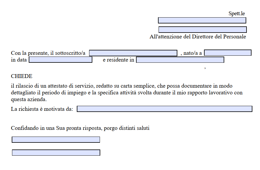 Richiesta Attestato di Servizio