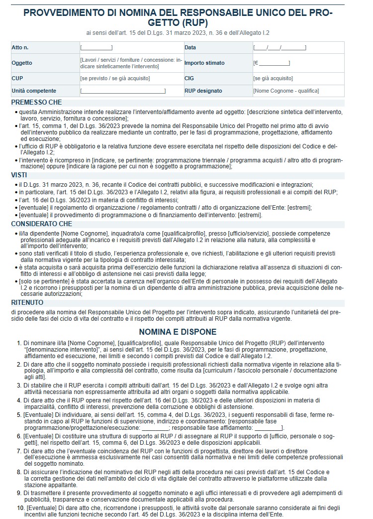 Fac Simile Nomina RUP Word e PDF