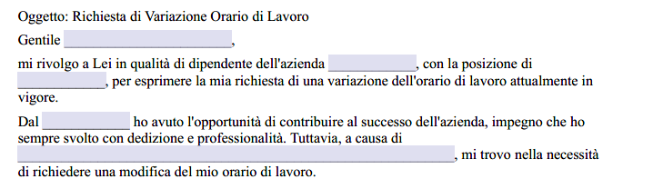 Richiesta Variazione Orario di Lavoro da Parte del Dipendente