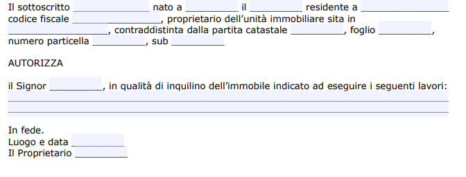 Fac Simile Lettera del Proprietario per Autorizzazione di Lavori al Conduttore