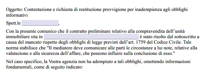 Contestazione Provvigione Agenzia Immobiliare