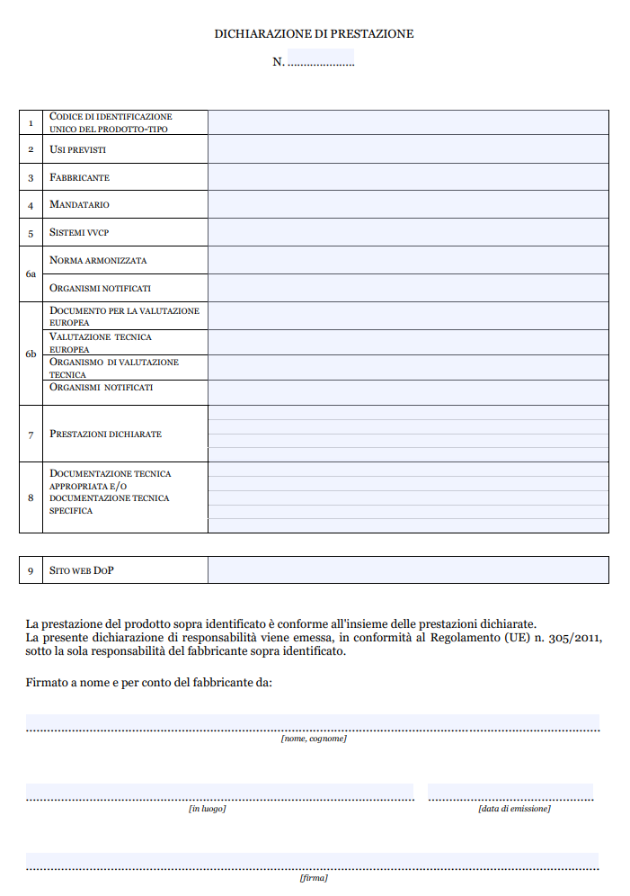 Dichiarazione di Prestazione DoP