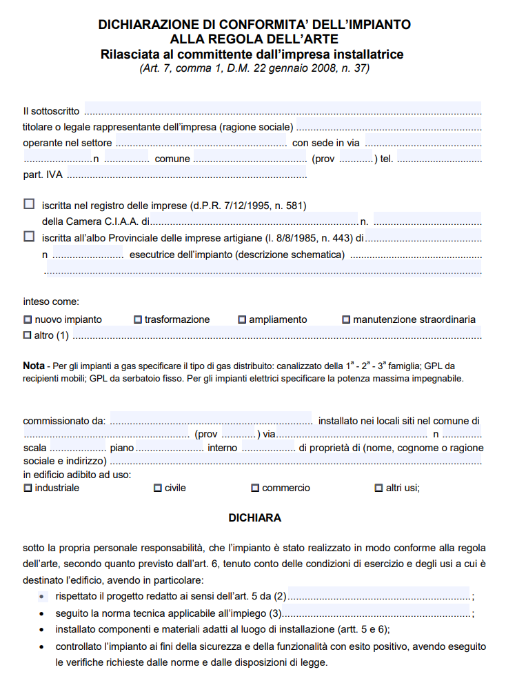 Dichiarazione Di Conformità Impianto Idraulico