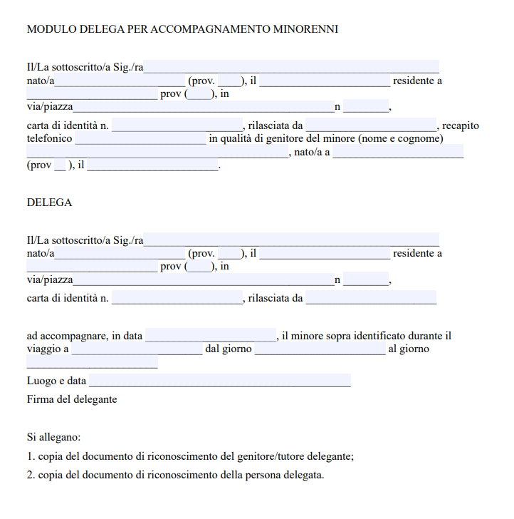 Modulo Delega Accompagnamento Minorenni