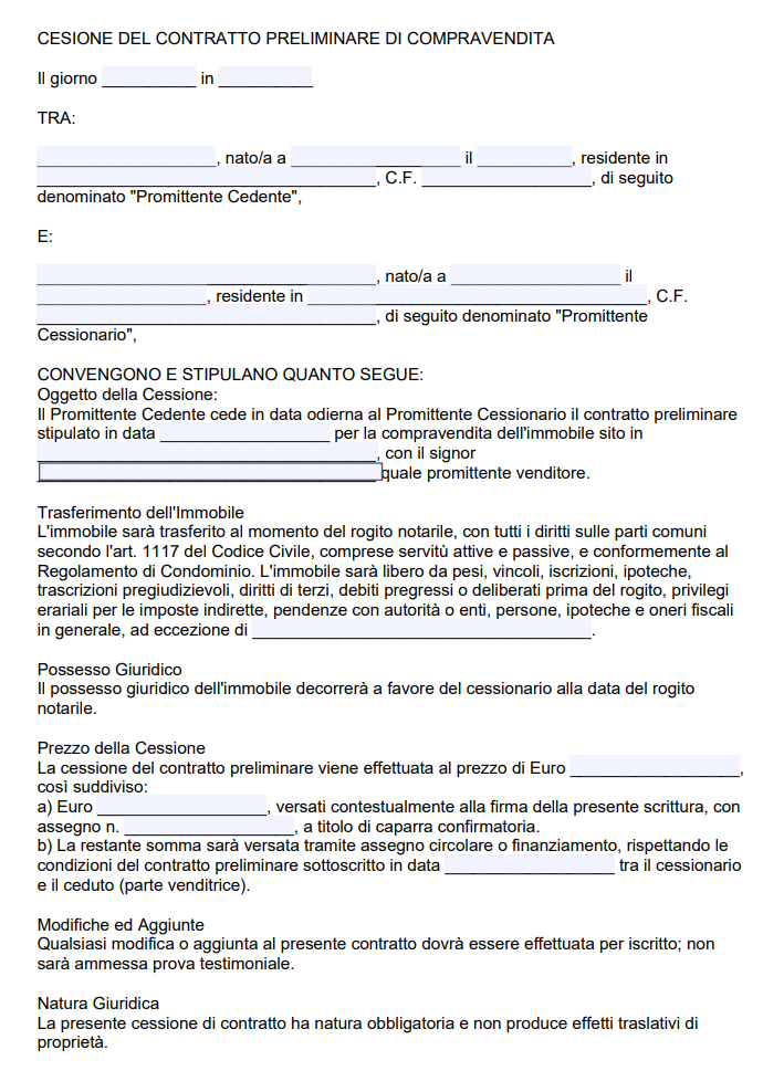 Cessione contratto preliminare di compravendita