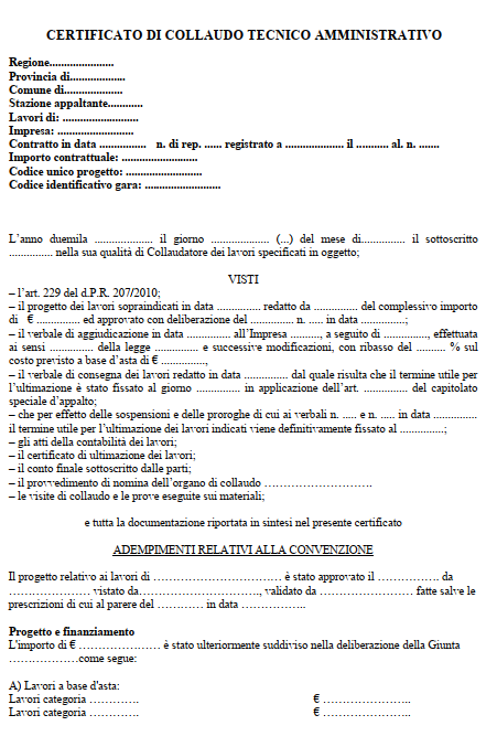 Fac Simile Collaudo Tecnico Amministrativo