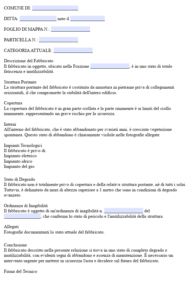 Fac Simile Relazione Unità Collabente