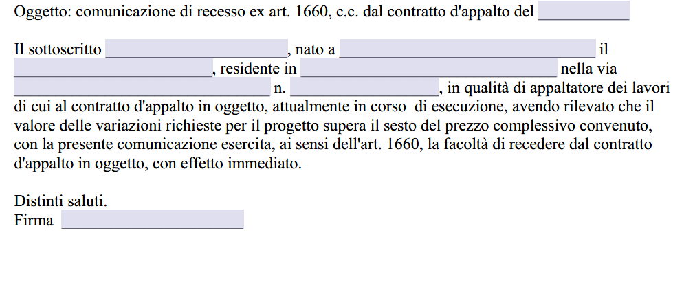 Recesso appaltatore contratto di appalto lavori edili privati