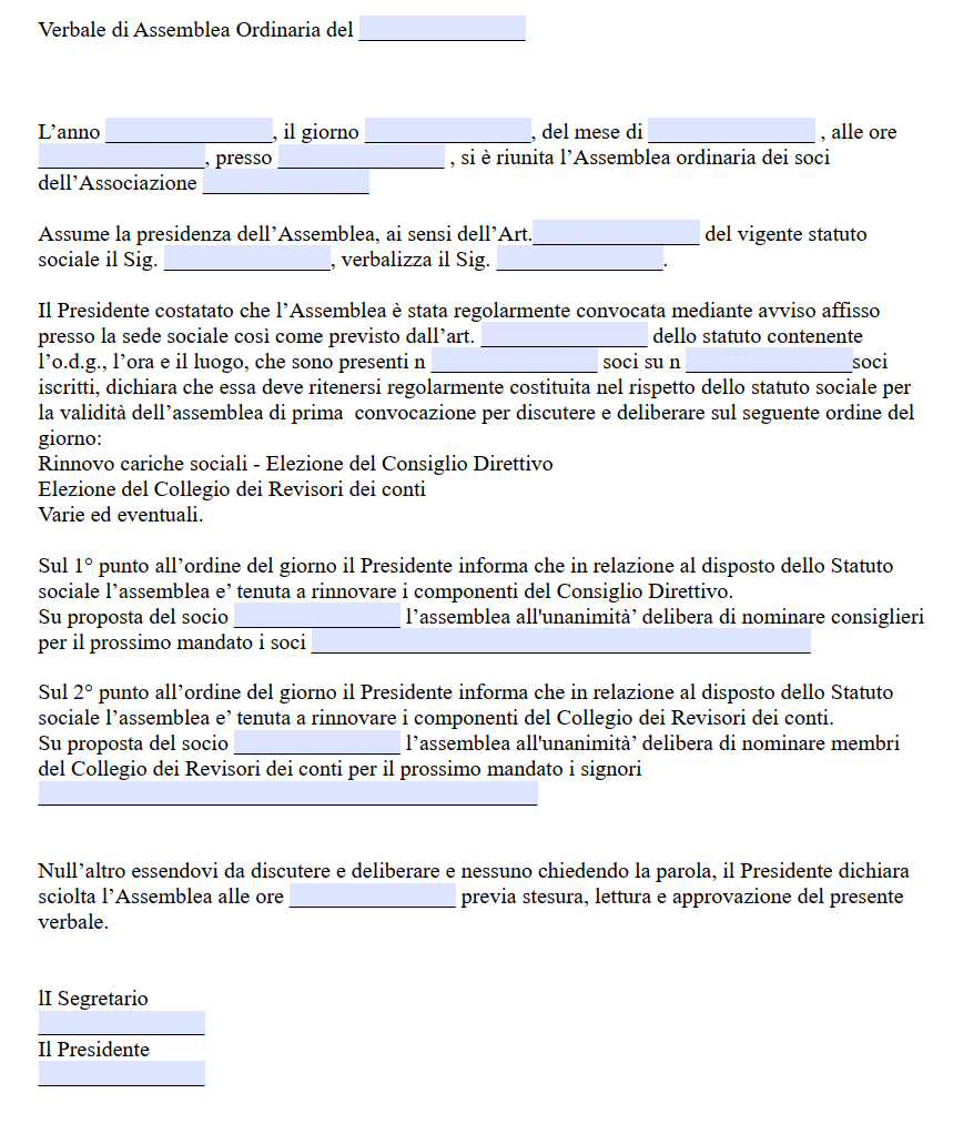 Verbale Rinnovo Cariche Sociali ASD e SSD
