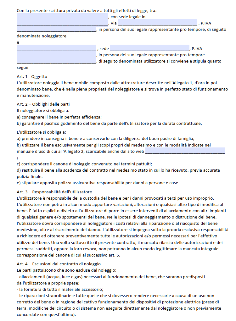 Contratto di Noleggio Ponteggio